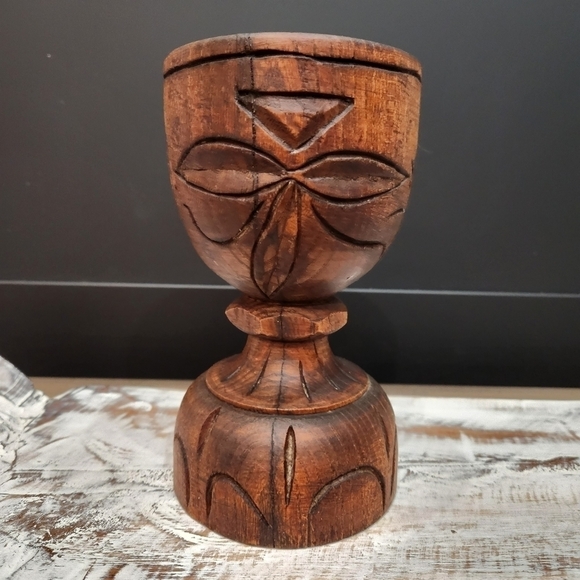VINTAGE Chunky Solid Wood Hand Carved Goblet Very Unique!! Bohemian - Picture 5 of 8